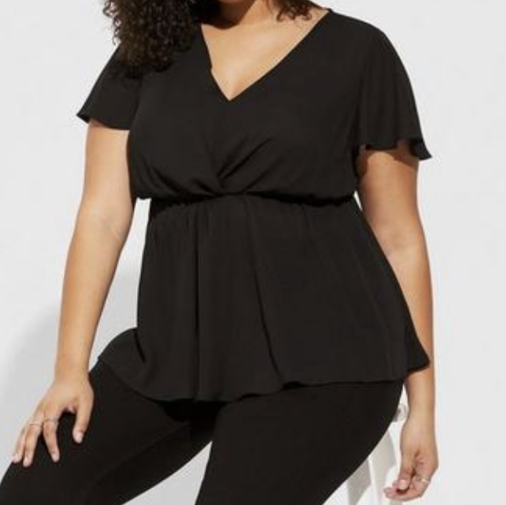 Georgette Twist Surplice Flutter Sleeve Blouse